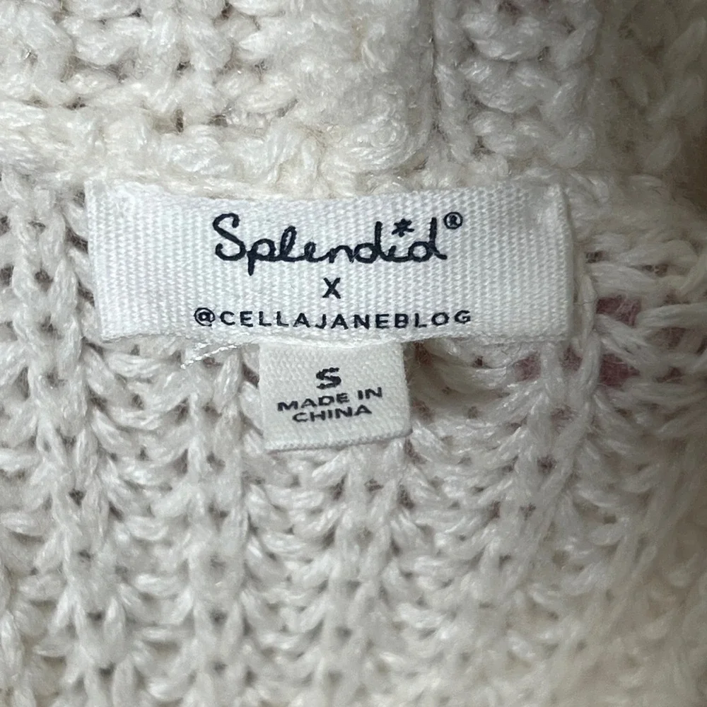 Splendid x CellaJane Wool Blend Turtleneck Sweater Cream Small Chunky Knit‎
